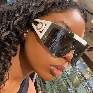 Fashion Shield‎ Women Sunglasses XL Oversized White Frame Dark Black Lens Lentes